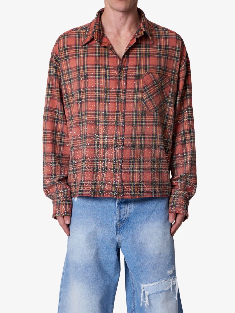 mnml Rhinestone Flannel Shirt - Red Size XLRed / XL